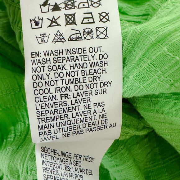 Billabong Sol Gauzy Puff Sleeve Mini Dress Bright Meadow Green Summer Size L NEW - Picture 10 of 12